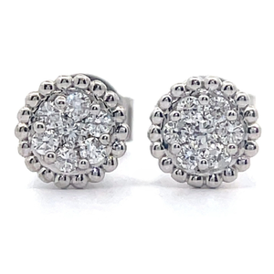 lot 42 image: 0.20 Carat Diamond Round Cluster Milgrain Halo Stud Earrings VIDEO