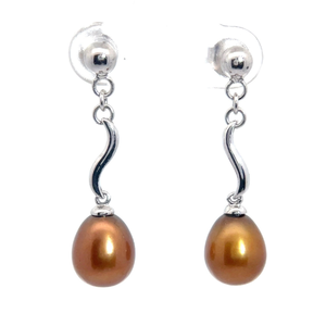lot 46 image: Dyed Cognac Cultured Pearl Drop Linear Dangle Earrings