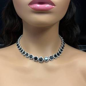 lot 10 image: New Oscar Friedman 83.99 Carat Fancy Black & White Diamond Halo Tennis Chain Necklace 14k White Gold $80,000 Appraisal Included