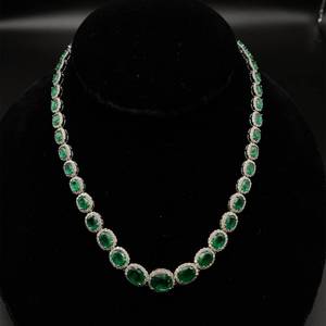 lot 0 image: Oscar Friedman 37.24 Carat Natural Emerald & Natural Diamond Necklace in Platinum $102,000 Appraisal Included