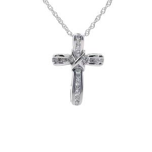 lot 28 image: 0.25 Carat Diamond Ribbon Cross Pendant Necklace