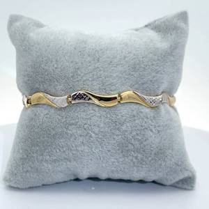 lot 52B image: Curved Bar Link Textured & Bright Shine Bracelet in Two-Tone Gold