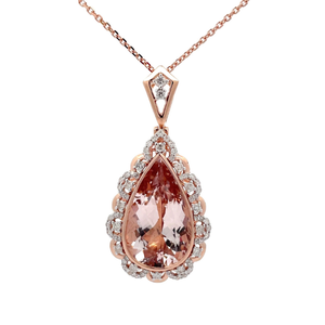 lot 15B image: 12.21 Carat Natural Morganite & Natural Diamond Necklace in 14K Rose Gold $17,530 Appraisal Included VIDEO