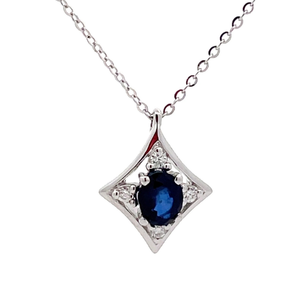 lot 30 image: 0.55 Carat Blue Sapphire & Diamond Square Pendant Necklace in 14k White Gold