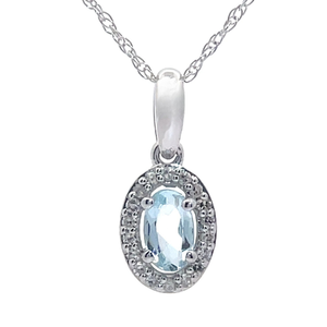 lot 33 image: NEW Oval Aquamarine & Diamond Halo Drop Pendant Necklace in White Gold
