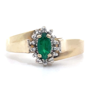 lot 54B image: Oval Emerald & Diamond Halo Step Bypass Ring in Yellow Gold