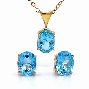 lot 57B image: Matching Blue Topaz Stud Earrings & Pendant 2-Piece Jewelry Set in 14k Yellow Gold