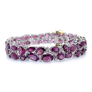 lot 0B image: Oscar Friedman 47.56 Carat RARE, NO HEAT Kashmir Sapphire & Natural Diamond Bracelet in Platinum $74,192 Appraisal Included VIDEO