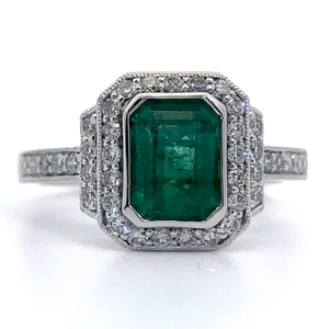 lot 30B image: Oscar Friedman 2.21 Carat Natural Emerald & Natural Diamond Ring in Platinum $15,860 Appraisal Included VIDEO