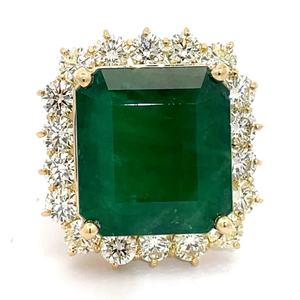 lot 0O image: 16.25 Carat Natural Emerald & Natural Diamond Estate Ring in 18K Yellow Gold $60,280 Appraisal Included VIDEO