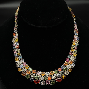 lot 27A image: 79.06 Carat Natural Multi-Colored Sapphire & Natural Diamond Necklace in 14K Yellow Gold $98,420 Appraisal Included