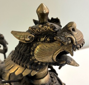 lot 1A image: Cast Brass Temple Foo Dog Sculpture