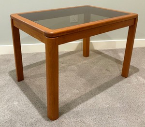 lot 58 image: Vintage Mid Century Modern Danish Glass Top Teak Table by Johannes