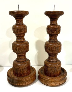 lot 108 image: Six Vintage Wooden Candle Holders