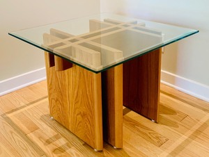 lot 17A image: 1960s Gustav Gaarde Trekanten Danish Teak Glass Top Side Table Make in Denmark