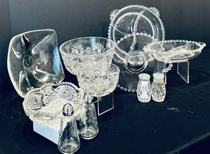 lot 37 image: Beautiful Vintage Glass Trays, Bowls, Salt and Pepper Shakers