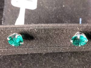 lot 64 image: Tiara 10K White Gold 6mm Round Lab-Created Emerald Gemstone Stud Earrings