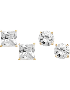 lot 52 image: 14K Gold-Plated Sterling Silver 2-Pair Set of Large Cubic Zerconia Stud Earrings