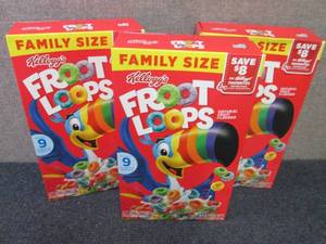 lot 324 image: 3- 18.4 oz Kelloggs Fruit Loops...