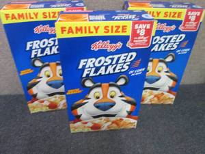 lot 326 image: 3- 24 oz Kelloggs Frosted Flakes...