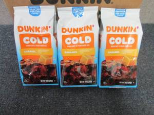 lot 422 image: 3- 10 oz Dunkin Cold Caramel Brew...