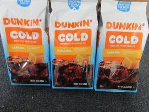 lot 424 image: 3- 10 oz Dunkin Cold Caramel Brew...
