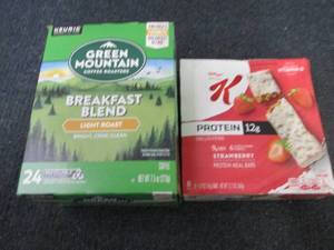 lot 145 image: Protein Bars, Breakfast Blend Kcups...