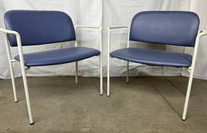 lot 68 image: MSRP $1600  Lot Of 2 Spec Quality Furniture Snowball Bariatric 31Wide (10 High Stackable) Benches Chairs 500lb Capacity - Great Condition Benches Make Great Outdoor Seating - Made Weather Proof Blue&nbspPolyurethane & Metal