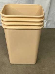 lot 114 image: Lot of 4 Brighton Professional 10.25 Gallon Garbage Trash Waste Basket - Beige