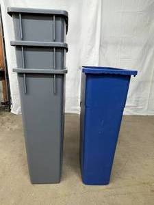 lot 111 image: Rubbermaid 3540 Biohazard Garbage Container Bin and Tough Guy 4PGU8A Trash Cans - Gray - In Great Condition
