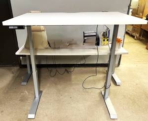 lot 13 image: MSRP $3300 High Quality Allsteel Workrite Power Height Adjustable Executive Ergonomic Desk 3 Stage Work Table WProgrammable Control & Cutout (Cords) 48Wide - 30Depth Adjusts Lowest 22.5 (Kids) To 48.5 (Tall Adult) - Made In Denmark Works Great