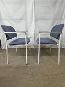 lot 73 image: MSRP $1600  Lot Of 2 Spec Quality Furniture Snowball Bariatric 31Wide (10 High Stackable) Benches Chairs 500lb Capacity - Great Condition Benches Make Great Outdoor Seating - Made Weather Proof Blue&nbspPolyurethane & Metal
