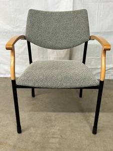 lot 39A image: MSRP $1800 High Quality Gunlocke Molti&nbspDesigned by&nbspDaniel Cramer&nbspOffice Suite Guest Side Arm Chair WMaple Wood Finish  Can Be Stacked 4 High For Easy Storage Stunning Condition Own A Gunlocke Chair To Really Know Quality Seating