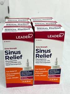 Lot of 6 NEW Leader 1 fl. oz. Extra Strength Sinus Relief Phenylephrine Hydrochloride 1.0% Nasal Decongestants - Expiration 525