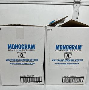 2 Cases (250 cups &amp lids per case) NEW Monogram Cleaning Disposables 8 fl. oz. Heavy Duty Poly Coated Paper Togo Soup Cups Round Containers with Lids - White&nbsp
