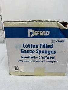 1 Case (5000 each) NEW Defend CS-0100 2 x 2 EXTRA THICK 8-Ply Non-Sterile Cotton Filled Gauze Sponges&nbsp