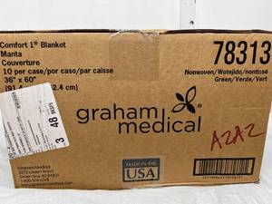 MSRP $150  1 Case (10 each) NEW Graham Medical 78313 36 x 60 Non-Woven Comfort Blanket - Green -Can be used in warming cabinets