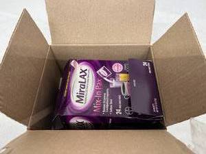 1 Case (24PacketsCase) NEW MiraLAx Polyethylene Glycol 3350 Mix-In Pax Powder for Solution Osmotic Laxative - Relieves Occasional ConstipationIrregularity - Case Has Coupons - Expiration 825