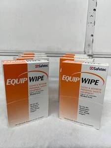 Lot of 8 Boxes (100 towelettes per box) NEW Safetec 38000 5 x 8 EquipWipe Clean &amp Fresh Personal Safety Equipment Alcohol-Free Individually Wrapped Lint-Free Towelettes - Large