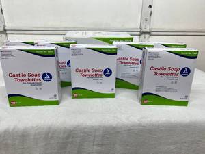 Lot of 7 Boxes (100 per box) NEW Dynarex 1304 100-Pack 5 x 7 Castile Soap Towelettes - For Professional, Personal and Hospital Use