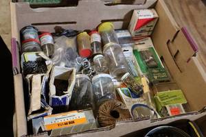 lot 256 image: Lot of (1 Box) Assorted Hardwares - Hooks, Twine, Nails and Screws
