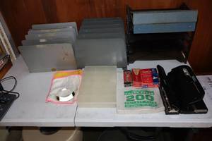 lot 1010 image: Lot of  Assorted Office Supplies - File Organizers, Staples, Paper, 3-hole Punch