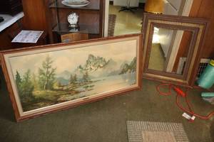 lot 1020 image: Lot of (2) Wall Art - Nature Scene Mountain Mist by Wijmer, Picture Frame