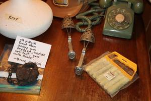 lot 1023 image: Vintage Dial Telephone, Metal Shoe Horns, Lock, Polisher
