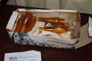 lot 1047 image: Lot of (9) Vintage Glass Oil Lamp Sleeves with Accessories, Case