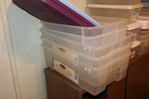 lot 1064 image: Lot of (5) Plastic Storage Bins with Lids