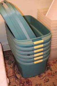 lot 1070 image: Lot of (3) Plastic Storage Bins with Lids