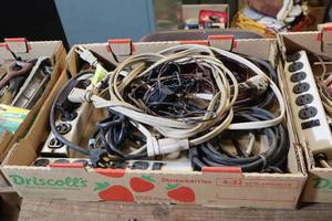lot 335 image: Lot of (1 Box Top) Assorted Power Cords, Power Strips
