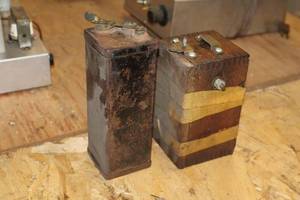 lot 463 image: Lot of (2) Vintage Ford Model T Parts - Ignition Coil, Wooden Battery Cell
