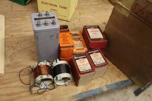 lot 472 image: Lot of (1 Box) Vintage Assorted Electrical - Barker & Williamson Baby 25 Watt Air Inductor, Barker & Williamson Junior Coil, Miller Radio Coils, Meissner Coils, Coils, GE XMTR Filter, Inductors